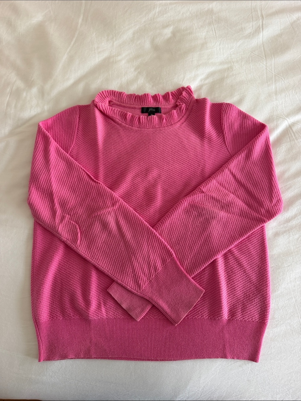 J. Crew Pink Ruffled Crewneck Sweater